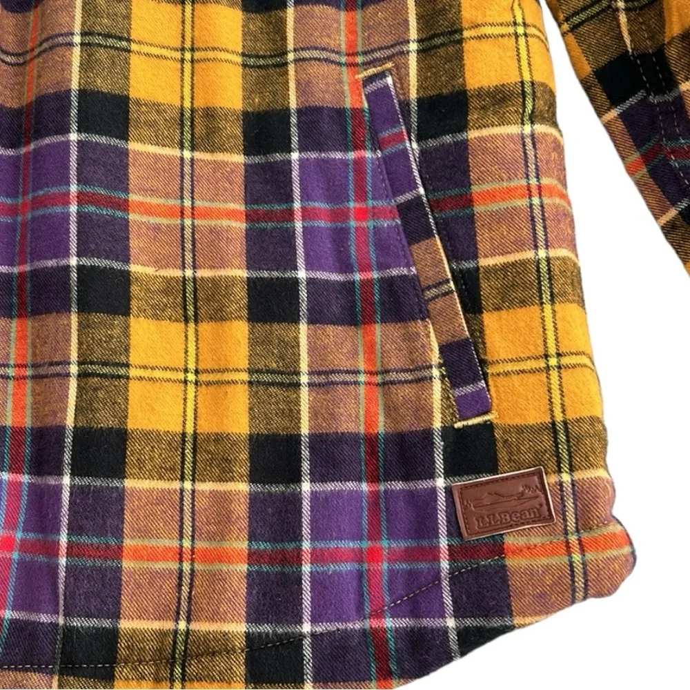 L.L. Bean Women's Scotch Plaid Flannel Shirt, Sherpa-Lined Hoodie Size Medium - Picture 6 of 10